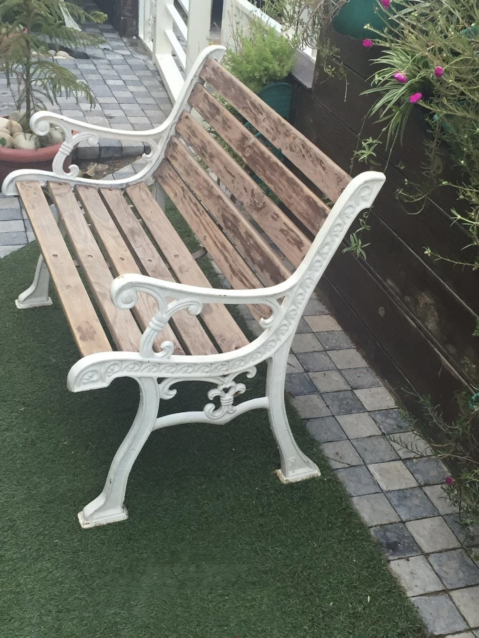 Classic wood and cast iron garden bench